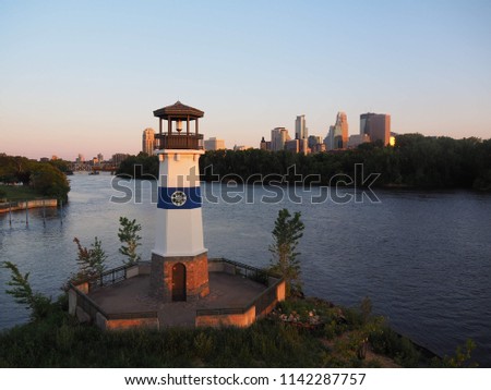 Sunset Skyline of Minneapolis with Lighthouse