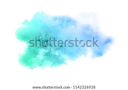 Abstract watercolor background image with a liquid splatter of aquarelle paint, isolated on white.Blue and turquoise pastel tones Royalty-Free Stock Photo #1142326928