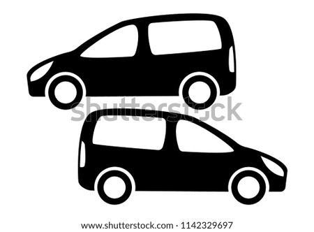 Two black car silhouettes on a white background.
