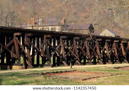 The Winchester and Potomac Railroad, of which the trestle passing through Harpers Ferry is pictured here, is an important form of rail transportation in the Appalachian Mountains region