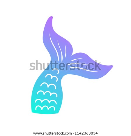 Mermaid tail vector graphic illustration. Hand drawn teal, turquoise, blue and purple, violet mermaid, fish tail. Royalty-Free Stock Photo #1142363834