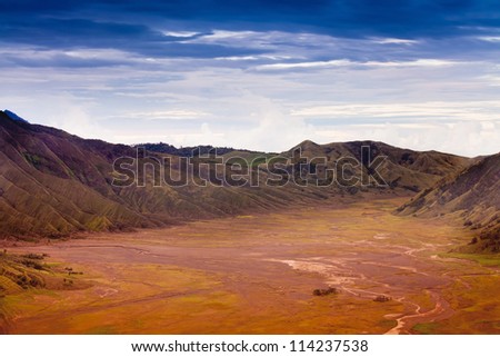 View of path and desert of Mount Bromo Volcano, East Java, Indonesia