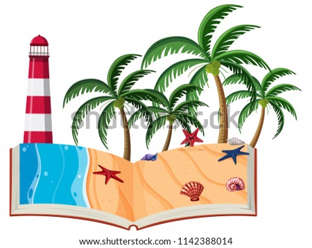 A summer beach open book illustration