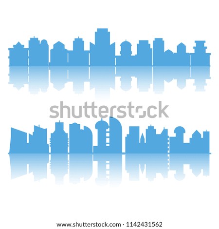 blue city skyline building on white background