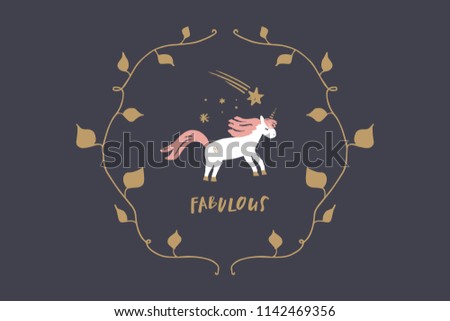 Vector image, clipart, editable details. Cute unicorn picture. Baby style art. Illustration for cards, postcards, posters, clothes, branding and other.