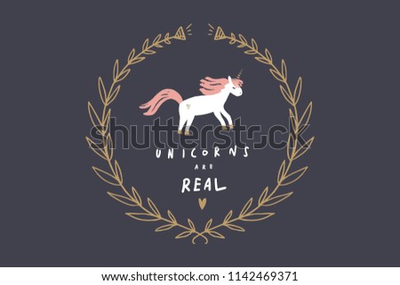 Vector image, clipart, editable details. Cute unicorn picture. Baby style art. Illustration for cards, postcards, posters, clothes, branding and other.