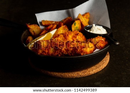 Fish and chips in the pan