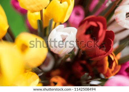 Colourful paper tulip field. Shallow depth of field