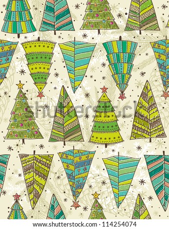 color christmas trees on beije background, vector illustration