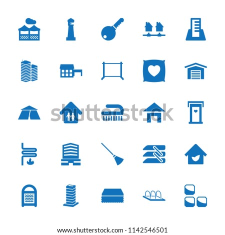 House icon. collection of 25 house filled icons such as door with heart, sponge, clean brush, hanger, business center, blinds. editable house icons for web and mobile.