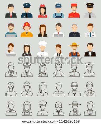 People of different occupations. Professions icons set. Flat design. Vector illustration