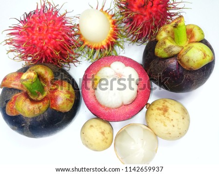 Group of Asian or Tropical fruits isolated on white background 