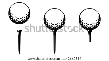 Set: Golf ball on tee – several versions / black and white / vector / icon Royalty-Free Stock Photo #1142662514