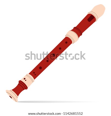 Red block flute in flat style, isolated on white background. Musical instrument. Vector illustration. Royalty-Free Stock Photo #1142681552