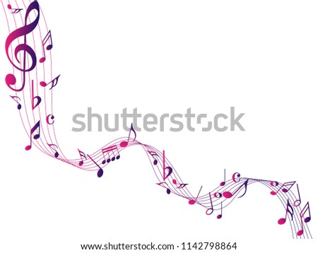 Colorful music notes on line wave background. Colorful G-clef and music notes isolated vector illustration Can be adapt to Brochure, Annual Report, Magazine, Poster, Corporate Presentation, Portfolio,