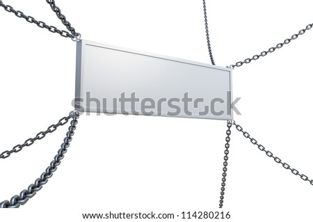 Display Banner hanging on the iron chains. Empty space with clipping path