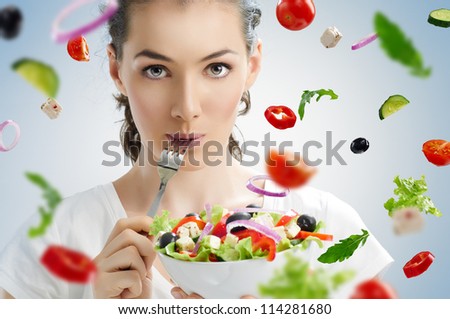 A beautiful girl eating healthy food