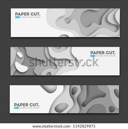 Horizontal banners with 3D abstract background, white paper cut shapes. Vector design layout for business presentations, flyers, posters and invitations. Carving art. eps 10