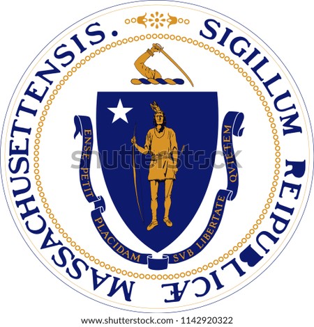 Massachusetts State Flag Seal Love Heart United States America American Illustration