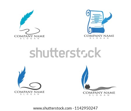 Feather pen write Logo template Vector 