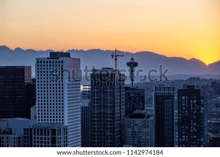Downtown of Seattle skyline at sunset