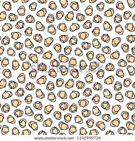 Hazelnut Seamless Endless Pattern. Whole Peeled Hazelnut. Autumn or Fall Harvest Collection. Realistic Hand Drawn High Quality Vector Illustration. Doodle Style.