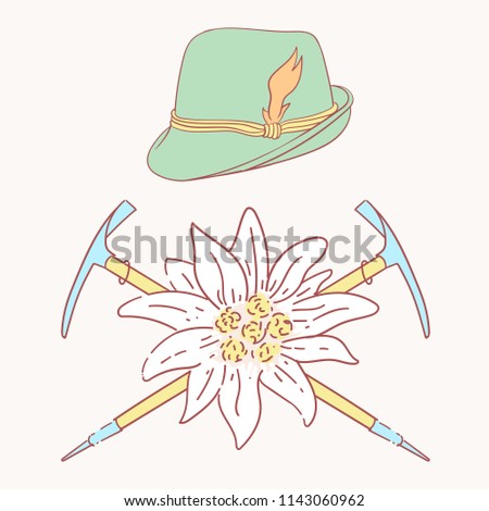 edelweiss tyrolean hat alpenstock flower symbol alpinism alps germany logo