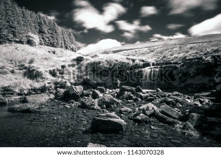 Infrared long exposure image of waterfall in Wales, UK