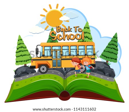 Students going to school by bus illustration
