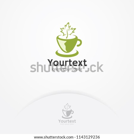 Maple tea logo, Vector symbol of tea health drink with leaves. Green tea vector logo template