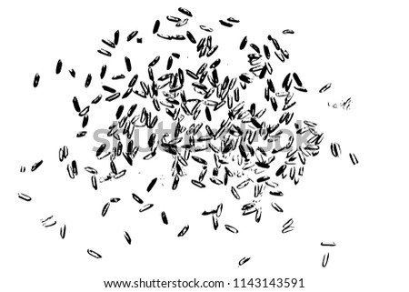 Grunge rice background. Handmade random pattern of rice explosion on the flat surface or table. Top view. Vector.