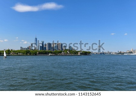 Downtown New York City as seen from the water from Brooklyn.