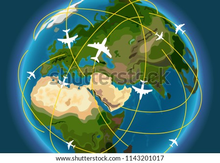 The Earth with aircraft paths vector illustration