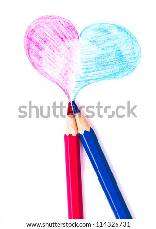 heart and pencil isolated on white background