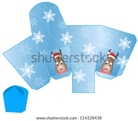 stylized Christmas box with Santa Deer blank template