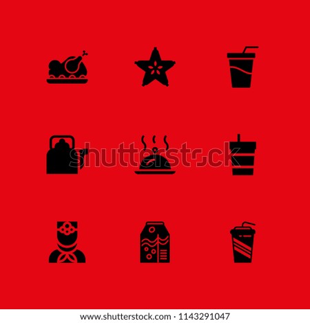 9 drink icon set with kettle, room service and roast chicken vector illustration for graphic design and web