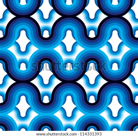 Geometric waves seamless pattern, blue stylized water vector background.