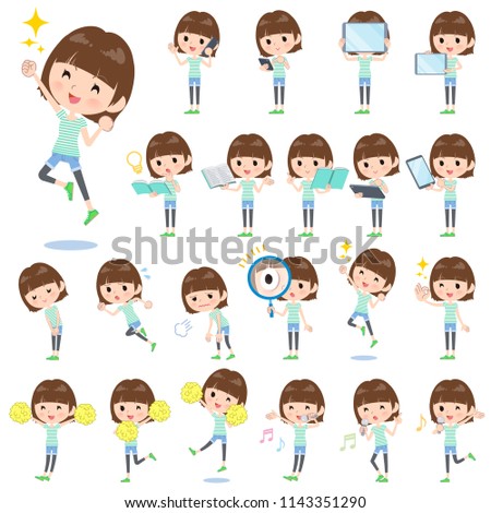 A set of women with digital equipment such as smartphones.There are actions that express emotions.It's vector art so it's easy to edit.