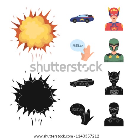 Explosion, fire, smoke and other web icon in cartoon,black style.Superman, superforce, cry, icons in set collection.