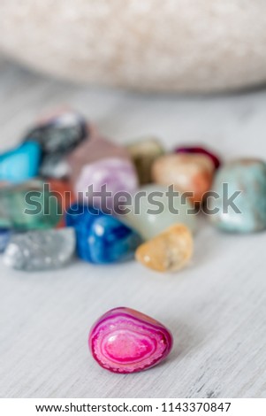 Gemstone, different types and colors. Stones are believed to have power (healing, balance, relaxing, luck, protection, etc)