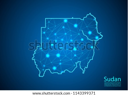 Abstract mash line and point scales on dark background with map of sudan. Best Internet Concept of sudan business from concepts series. Wire frame 3D mesh polygonal network line and dots.