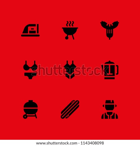 hot icon set. coffee pot, sausage and bbq vector icon for graphic design and web