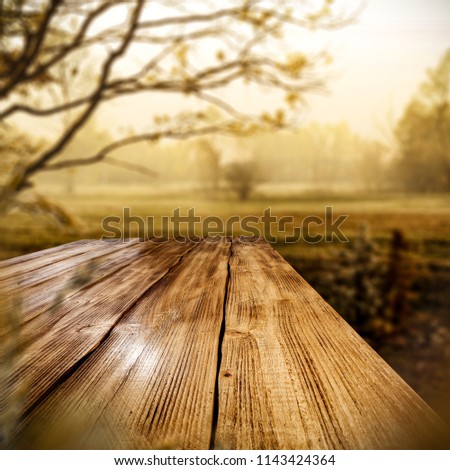 Table background and autumn time. Free space for your decoration. 