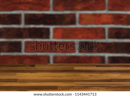 Texture of natural brick. Facing materials. Background with empty wooden table. Flooring.