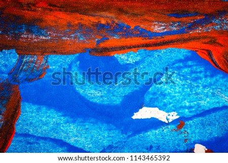 Abstract red and blue hand painted acrylic background, creative abstract hand painted colorful background, close up fragment of acrylic painting on paper