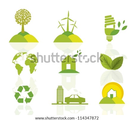 green ecology icons over white background. vector illustration