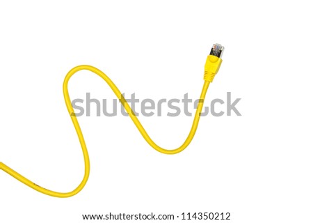 Yellow Network Cable with molded RJ45 plug isolated against white background. Royalty-Free Stock Photo #114350212