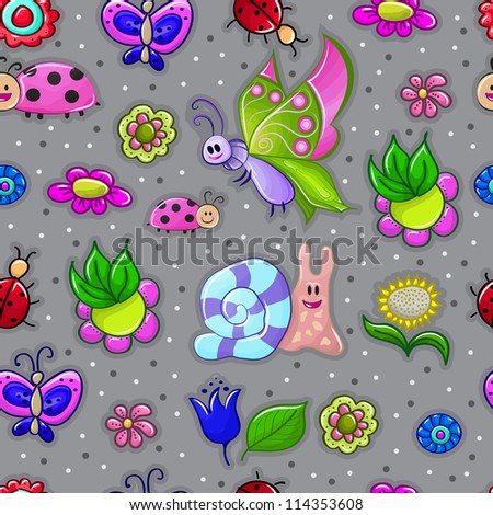 Seamless texture with flowers and insects