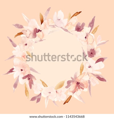Elegant watercolor abstract floral summer wreath. Feminine trendy flower illustration, art print or card. Stylish pastel autumn colors. Cute arrangement, bouquet and save the date wedding template.
