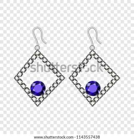 Silver earrings mockup. Realistic illustration of silver earrings vector mockup for on transparent background
